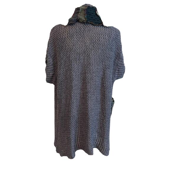 Upcylce Boho Sweater Womens M Blue Patchwork Lagenlook Cardigan Linen Knit - Picture 3 of 11